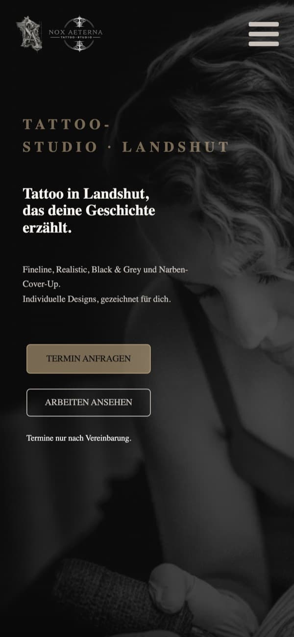 Handy-Ansicht der Website von Nox Aeterna