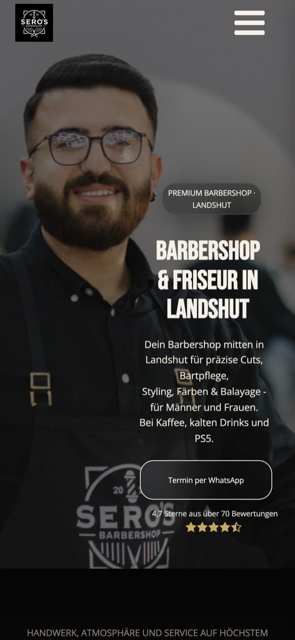 Handy-Ansicht der Website von Sero's Barbershop